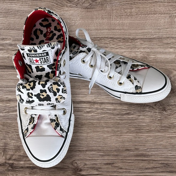 Converse All Stars Shoes - New Converse Chuck Taylor All Star Double Tongue White Leopard Red Sneakers Sz 8